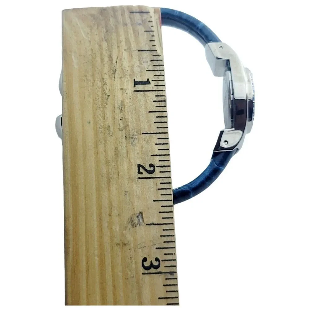 Miyota Quartz Women‎ Watch Cobalt Blue Rhinestone Crystal Face Silver Cuff Band